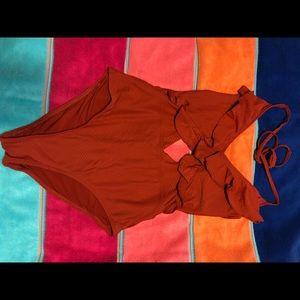 Aerie Ruffle Swimsuit in Burnt Orange